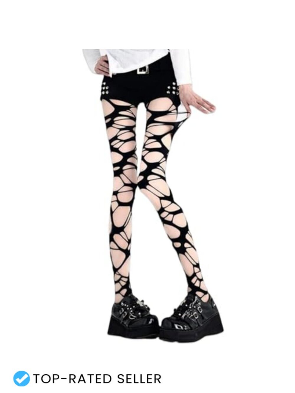 Ripped Fishnet Tights Gothic Punk Y2K Stretchy Halloween Party Hosiery